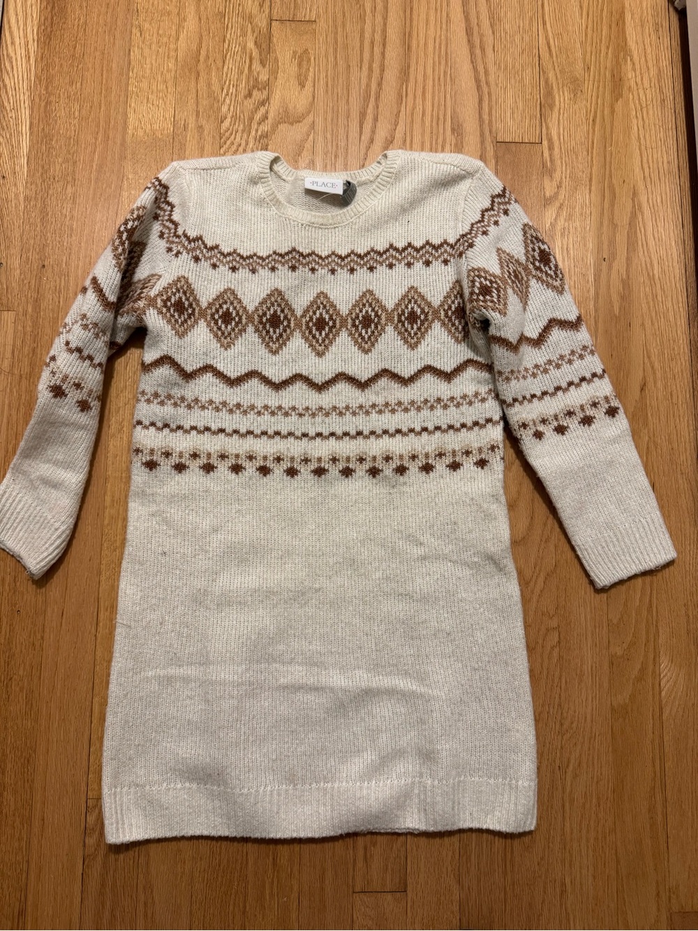 Place Cream and Brown Fair Isle Sweater Dress